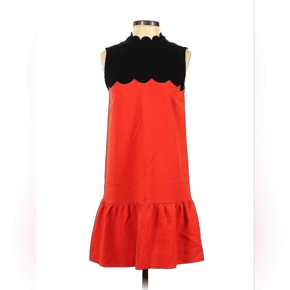 Victoria Beckham midi dress. Orange sleeveless midi dress black scalloped neck
